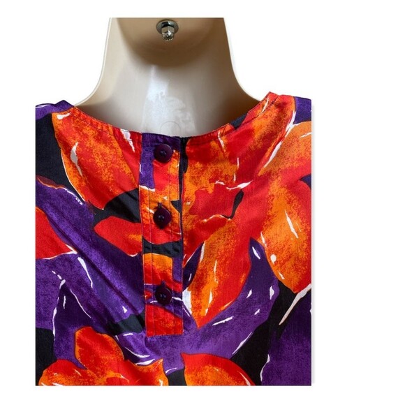 Vtg Schroder 100% Silk Floral Blouse Top Red Purple Orange Black Sz 10 Boho 80s - Picture 4 of 7